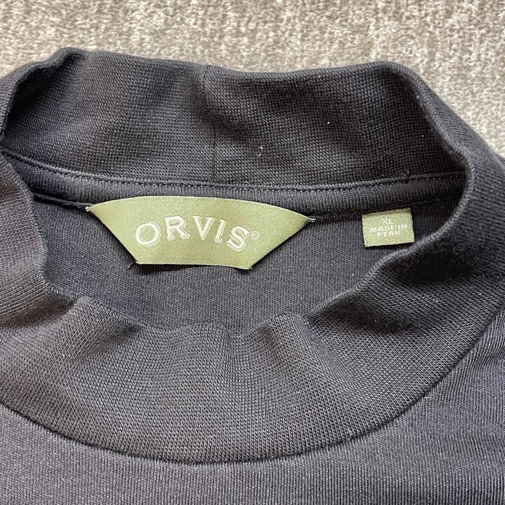 Vtg Orvis Mens Mock Neck Long Sleeve Shirt Black XL Cotton Knit‎ Pullover